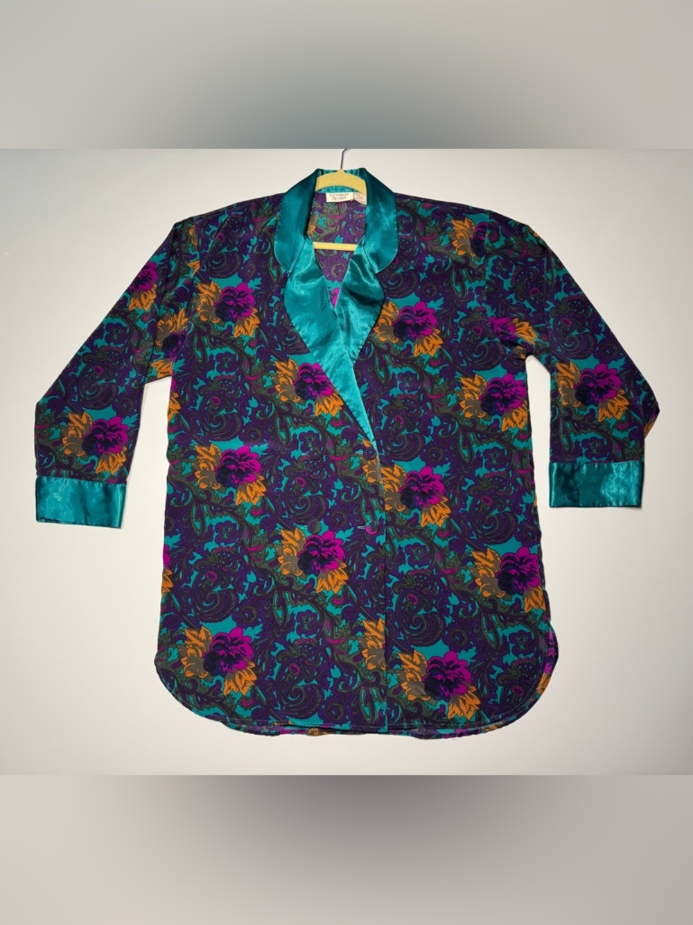Victoria's Secret Gold Label Womens Multicolor Green Floral Sleepshirt Sz Lg